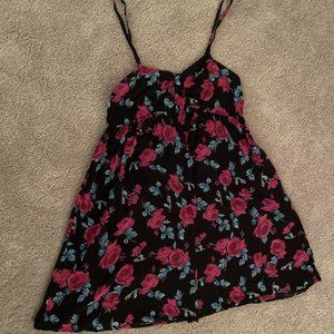 Spaghetti Strap Forever21 Rose Floral Babydoll Dress with Smocked Back